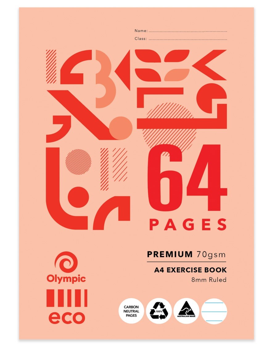 Olympic Eco Exercise Book A4 - 8mm Ruled: 64PG (Single)
