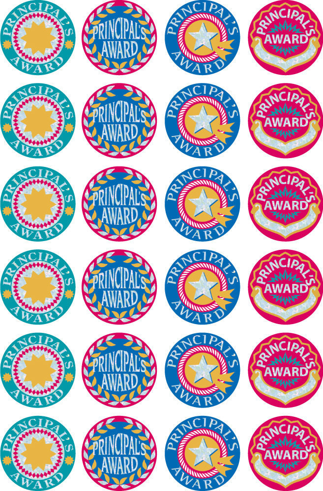 Principal's Award (29mm) - Silver Glitz on Gold Foil Stickers