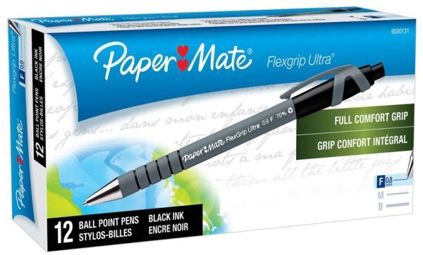 Papermate Pen Ballpoint - Flexgrip Ultra (Retractable): Fine Black (Box of 12)