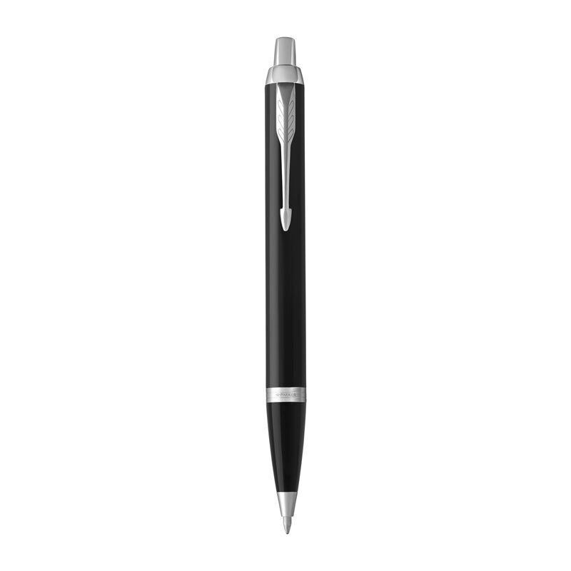 Parker IM Ballpoint Pen - Black Lacquer, Chrome Trim with Medium Tip, Blue Ink
