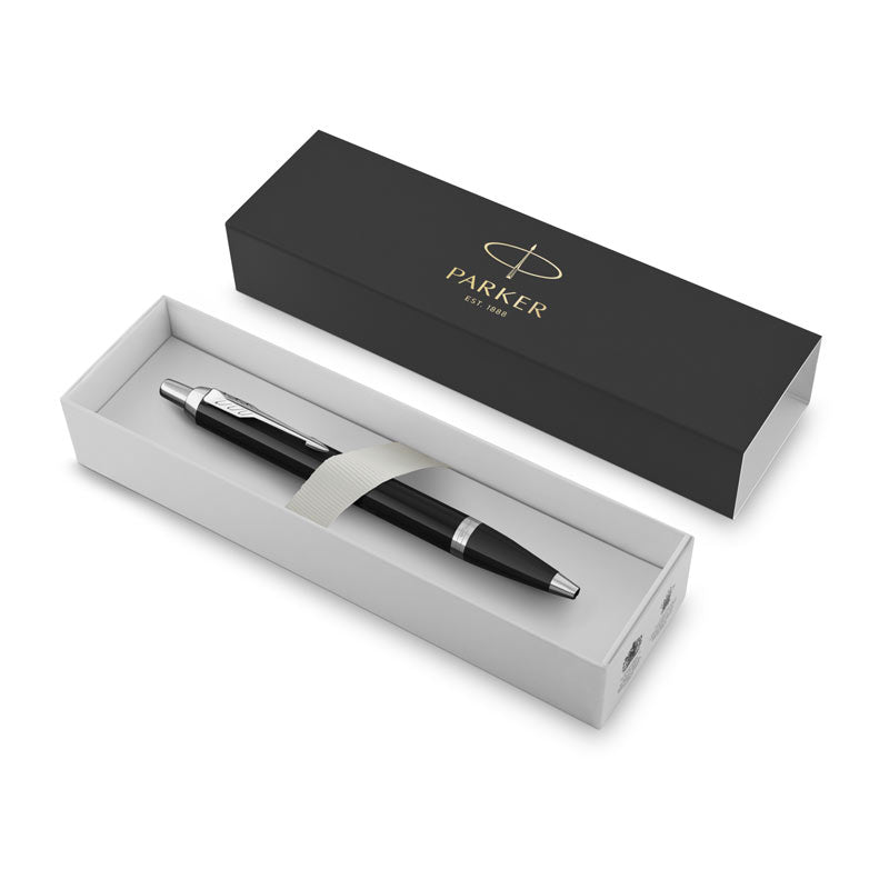 Parker IM Ballpoint Pen - Black Lacquer, Chrome Trim with Medium Tip, Blue Ink