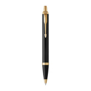 Parker IM Ballpoint Pen - Black Lacquer, Gold Trim with Medium Tip, Blue Ink