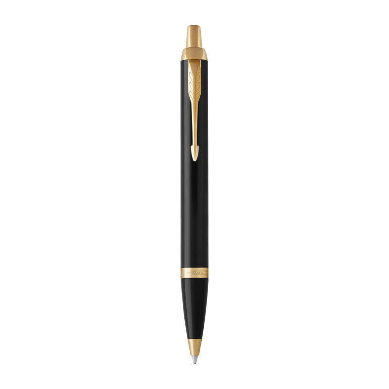Parker IM Ballpoint Pen - Black Lacquer, Gold Trim with Medium Tip, Blue Ink