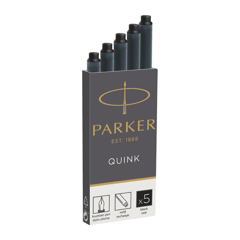 Parker Fountain Pen Refills - Long Cartridges, Black Ink (5 Refills)