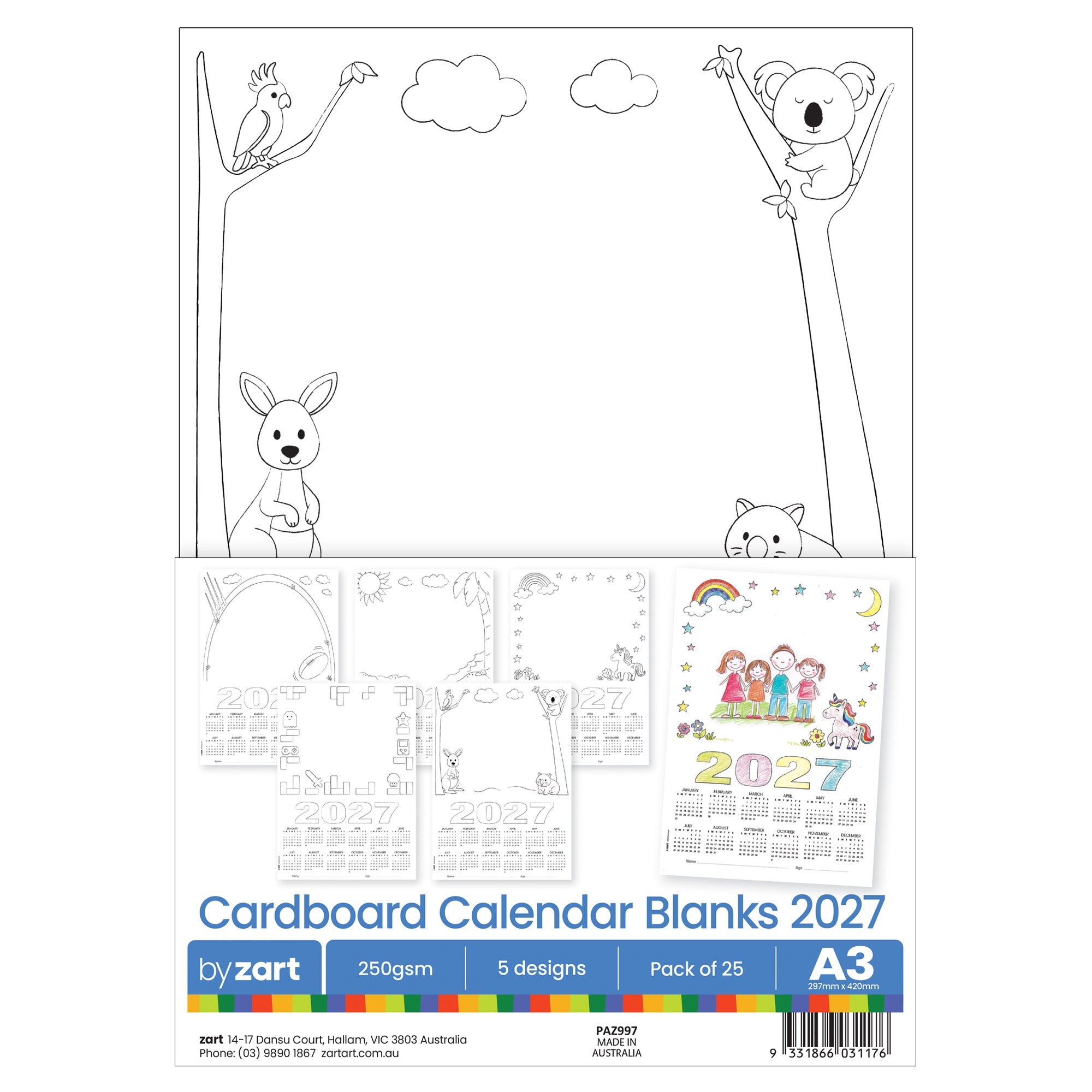 Card Calendar Themed Blanks A3 - Pack of 25 (2027)
