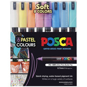 Posca Water-Based Paint Markers: 0.7mm Ultra-Fine Bullet Tip - Pastel Colours (Pack of 8)