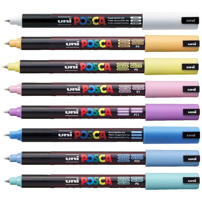 Posca Water-Based Paint Markers: 0.7mm Ultra-Fine Bullet Tip - Pastel Colours (Pack of 8)