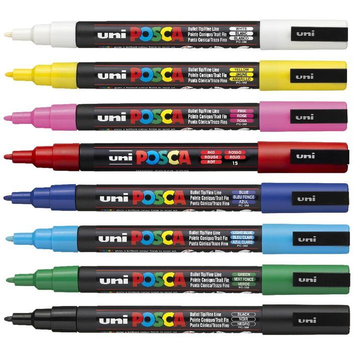 Posca Water-Based Paint Markers: 1.3mm Fine Bullet Tip - Assorted Colours (Pack of 8)