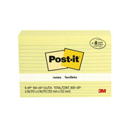 Post-It Lined Notes Canary Yellow 101 x 152mm 8-Pack