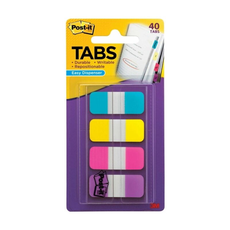 Post-It Tabs Aqua Yellow Pink Purple 15 x 38mm 40-Pack (Box of 6)