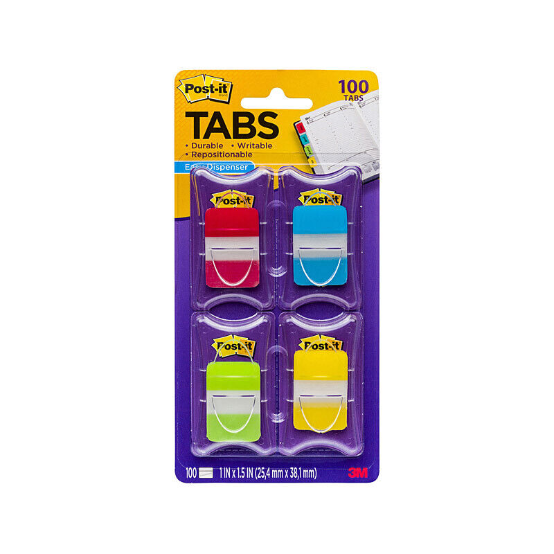 Post-It Easy Dispenser Tabs Assorted Colours 25 x 38mm 4-Pack (Box of 6)