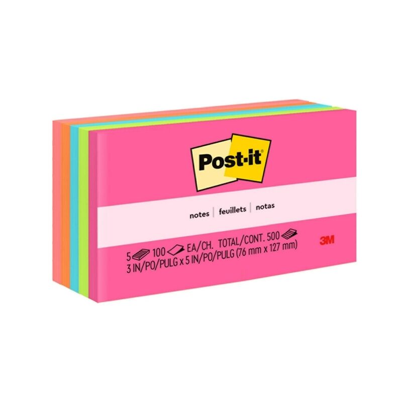 Post-It Notes Assorted Colours 76 x 127mm 5-Pack