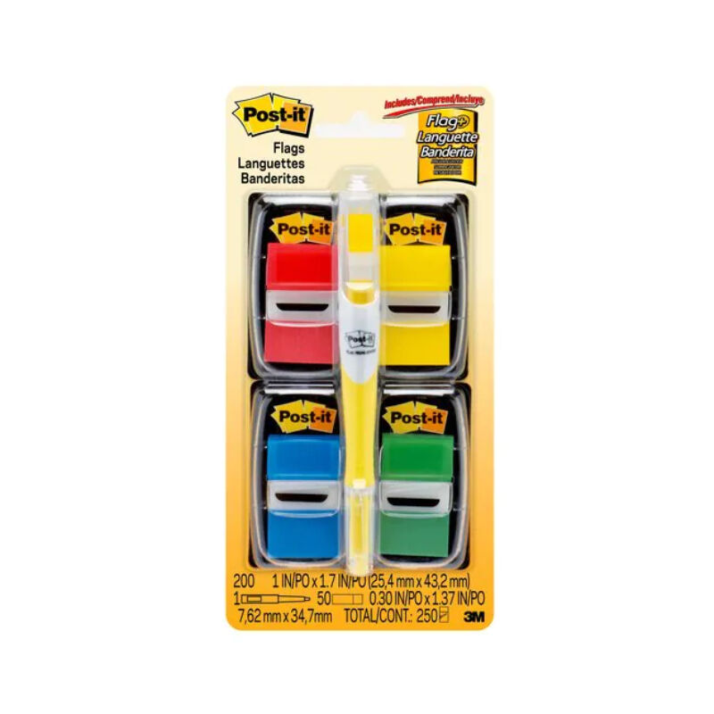 Post-it Flags Red, Yellow, Green and Blue Value Pack with Pen