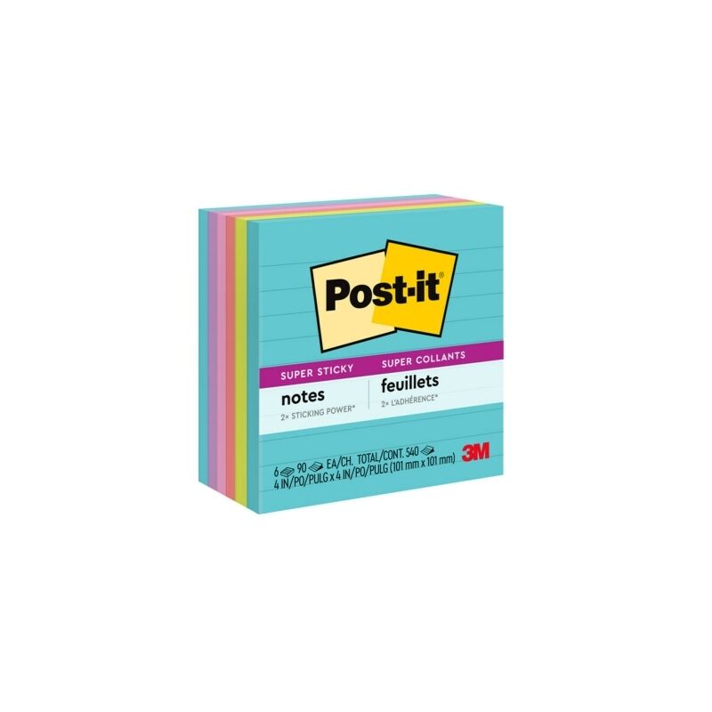 Post-it Lined Super Sticky Notes Miami 101 x 101mm - 6 Pack