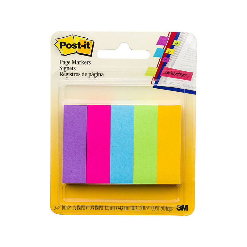 Post-It Page Markers Assorted Colours 13 x 45mm 5-Pack (Box of 6)