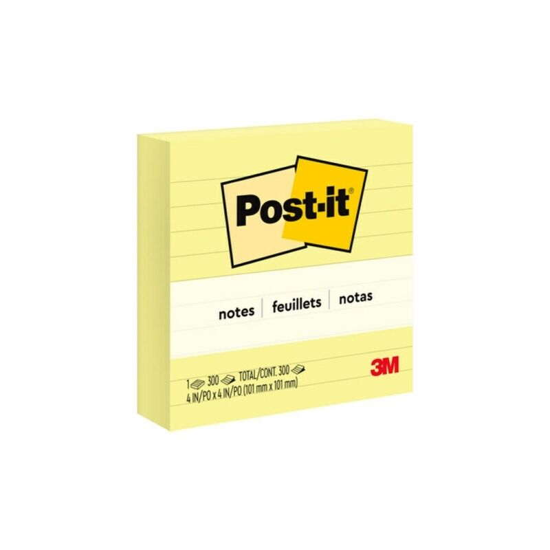 Post-It Lined Notes Canary Yellow 101 x 101mm (Box of 12)