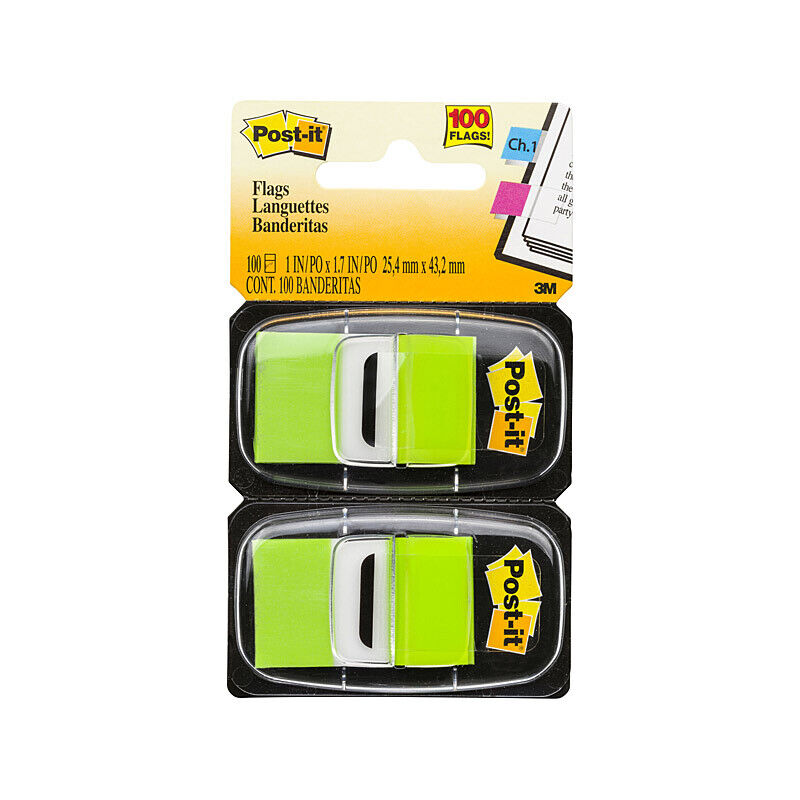 Post-It Flags Bright Green 25 x 43mm 2-Pack (Box of 6)