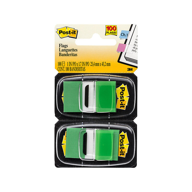 Post-It Flags Green 25 x 43mm 2-Pack (Box of 6)