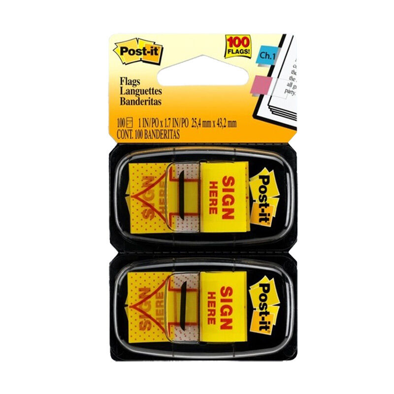 Post-It Sign Here Flags Yellow 25 x 43mm 2-Pack (Box of 6)