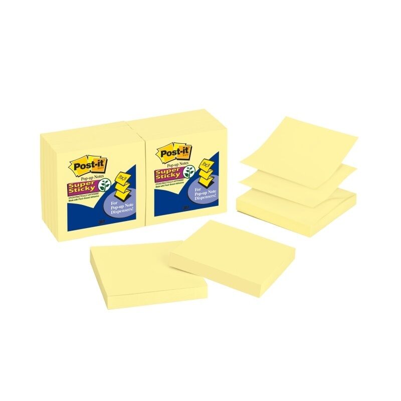 Post-It Super Sticky Pop-up Notes Canary Yellow 76 x 76mm 12-Pack