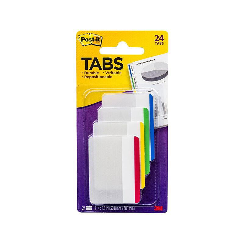 Post-It Filing Tabs Primary Colours 50 x 38mm 24-Pack (Box of 6)