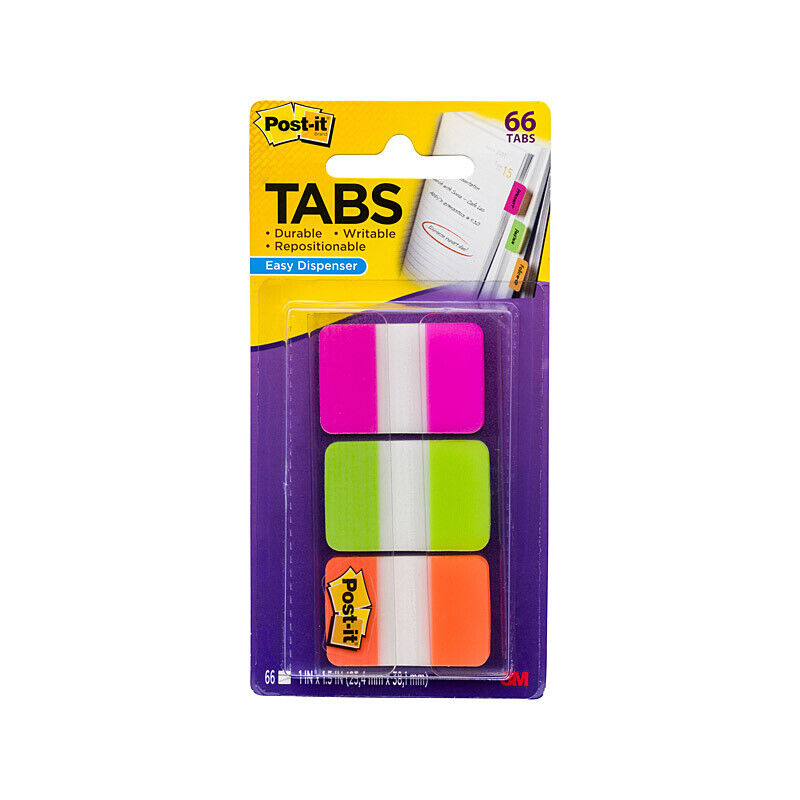 Post-It Index Tabs Pink Green Orange 25 x 43mm 3-Pack (Box of 6)