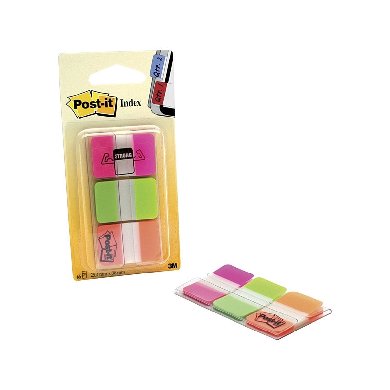 Post-It Index Tabs Pink Green Orange 25 x 43mm 3-Pack (Box of 6)
