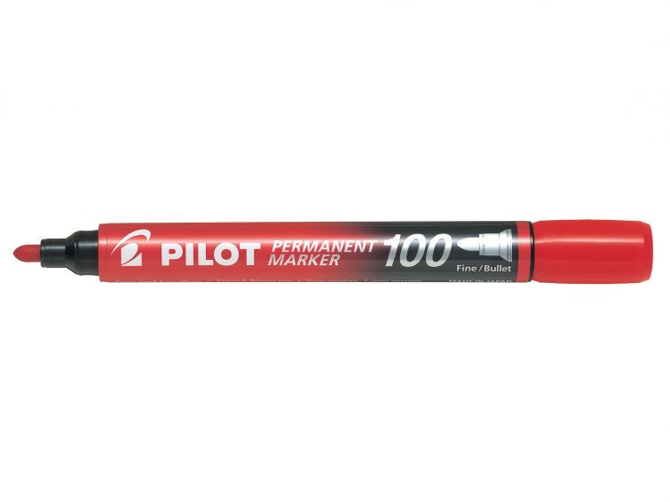 Pilot Markers - 1.0mm Permanent SCA-100 (Bullet Tip Fine): Red (Box of 12)