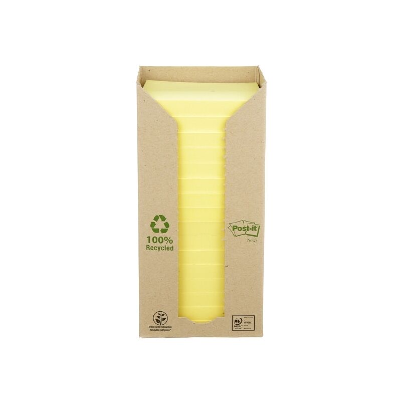 Post-It Recycled Notes Canary Yellow 76 x 76mm 16-Pack