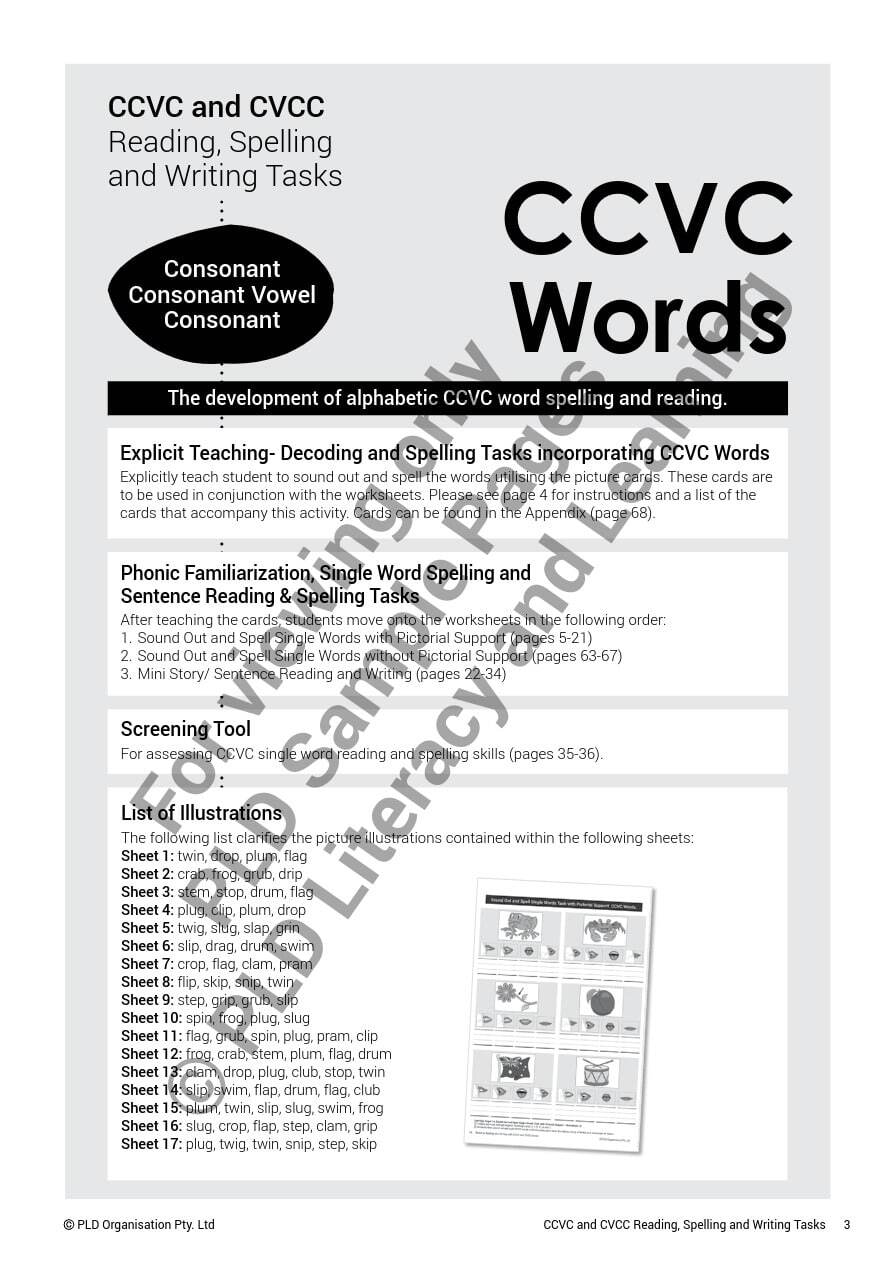 CCVC and CVCC Reading, Spelling and Writing Tasks - Stage 1: Target 3