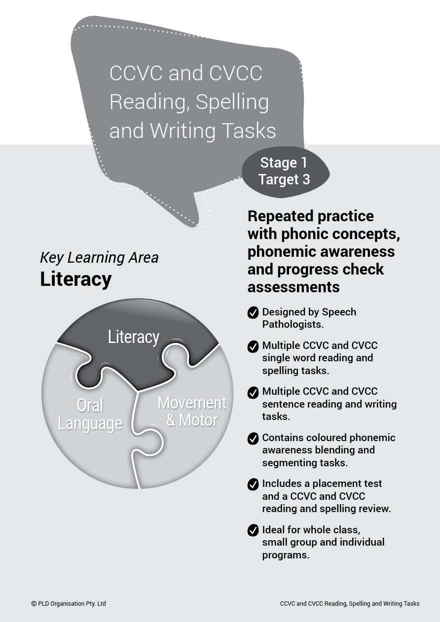 CCVC and CVCC Reading, Spelling and Writing Tasks - Stage 1: Target 3