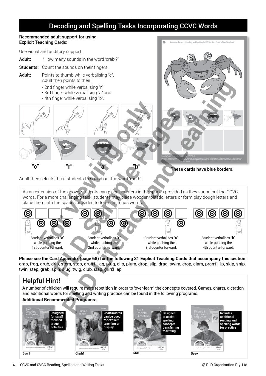 CCVC and CVCC Reading, Spelling and Writing Tasks - Stage 1: Target 3