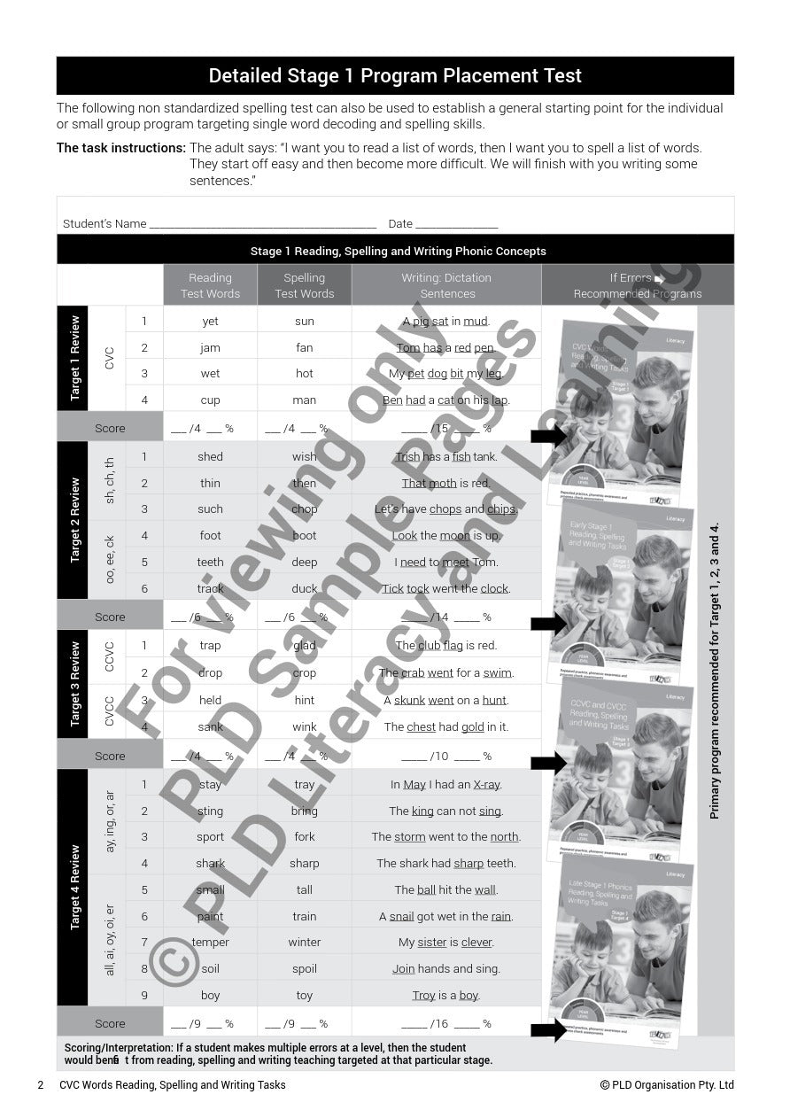CVC Words Reading, Spelling and Writing Tasks
