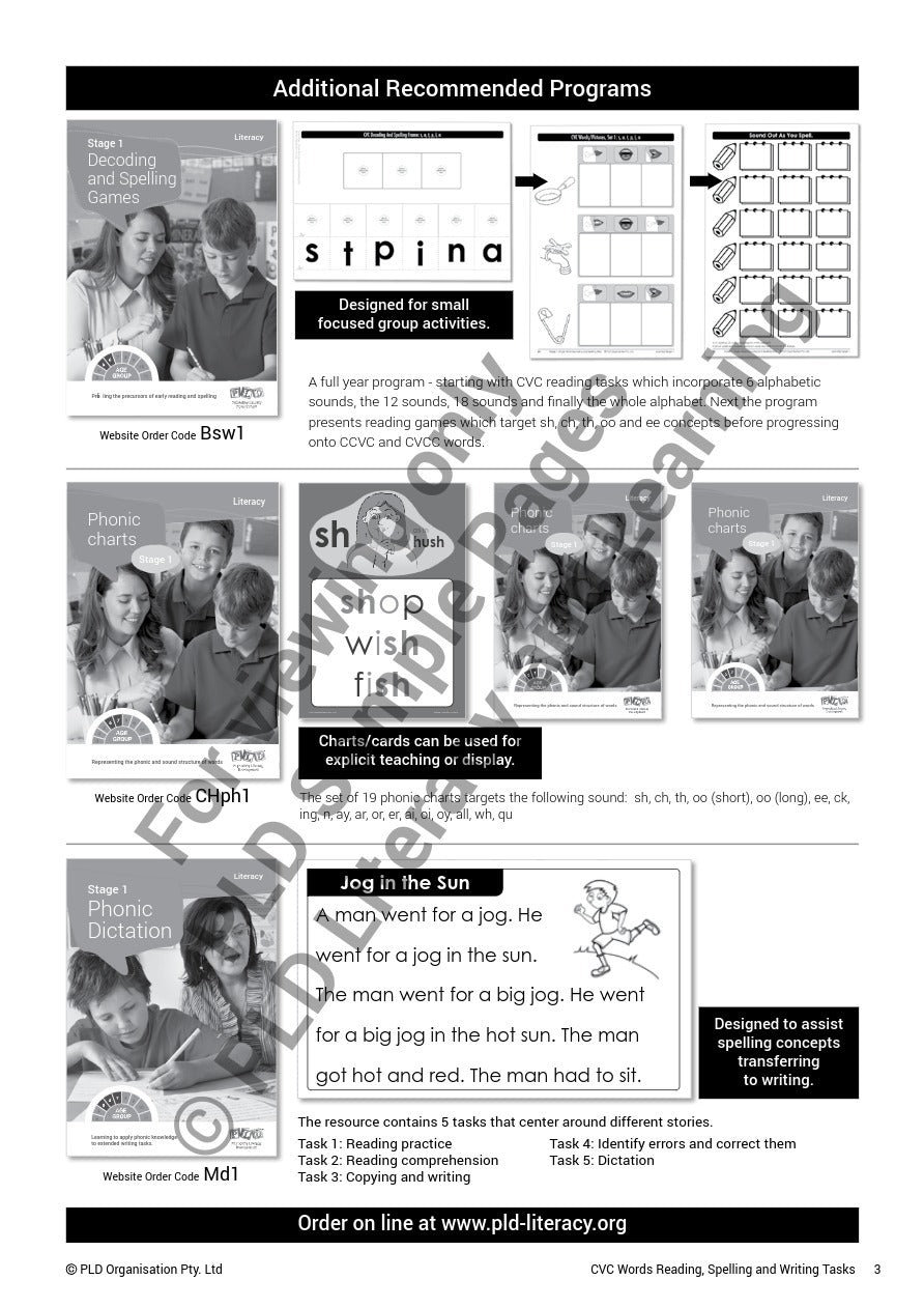 CVC Words Reading, Spelling and Writing Tasks