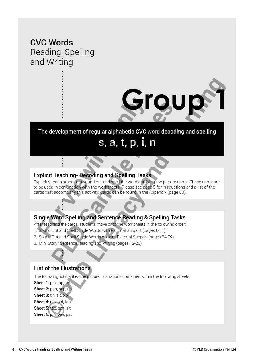 CVC Words Reading, Spelling and Writing Tasks