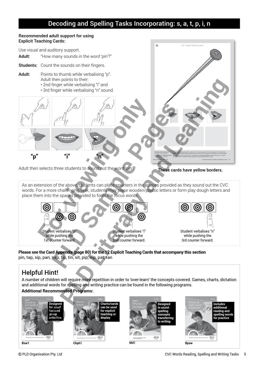 CVC Words Reading, Spelling and Writing Tasks
