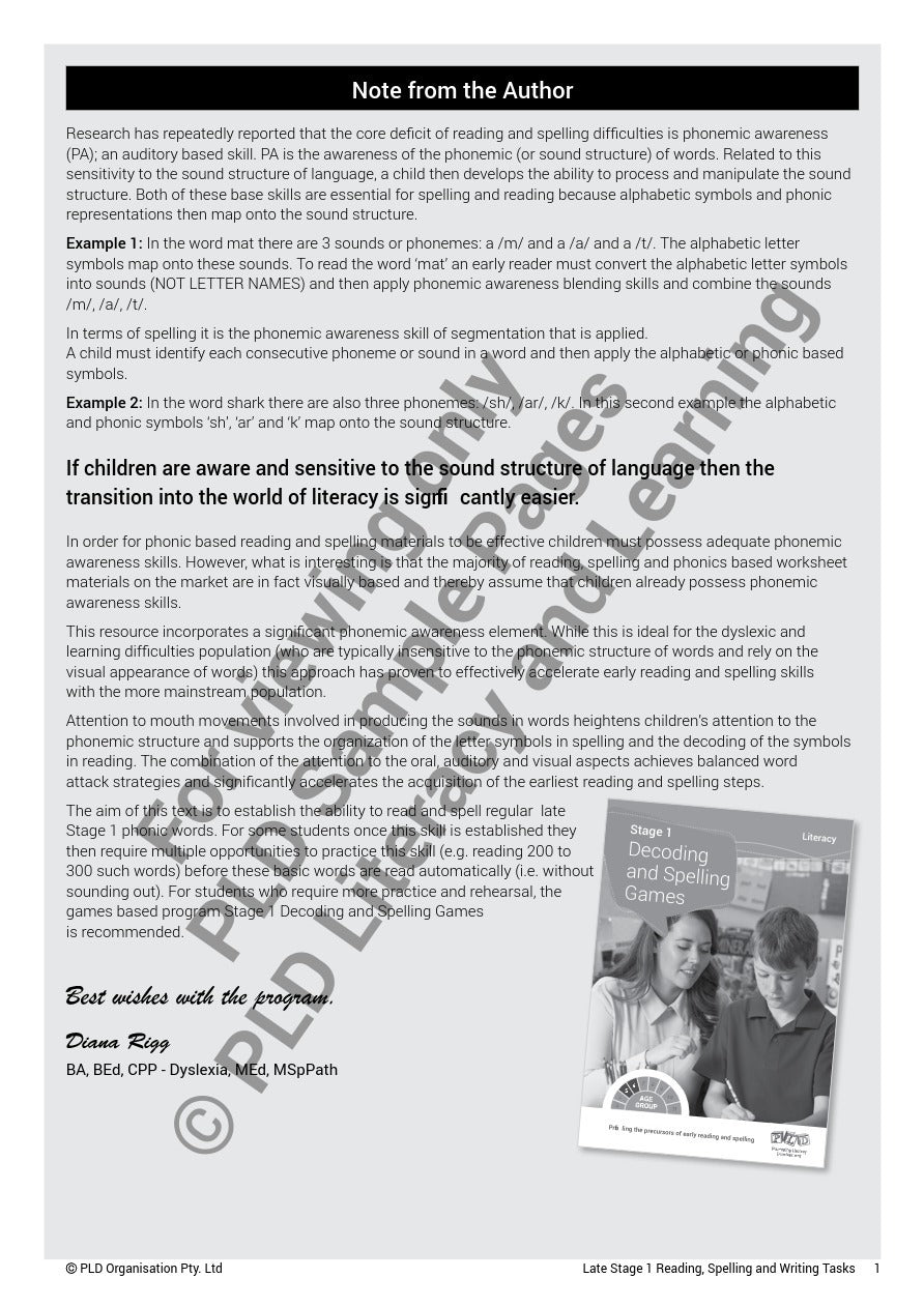 Late Stage 1 - Reading, Spelling and Writing Tasks: Target 4