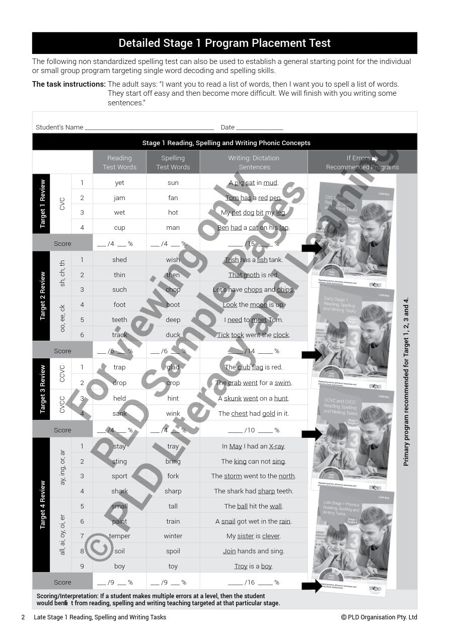 Late Stage 1 - Reading, Spelling and Writing Tasks: Target 4