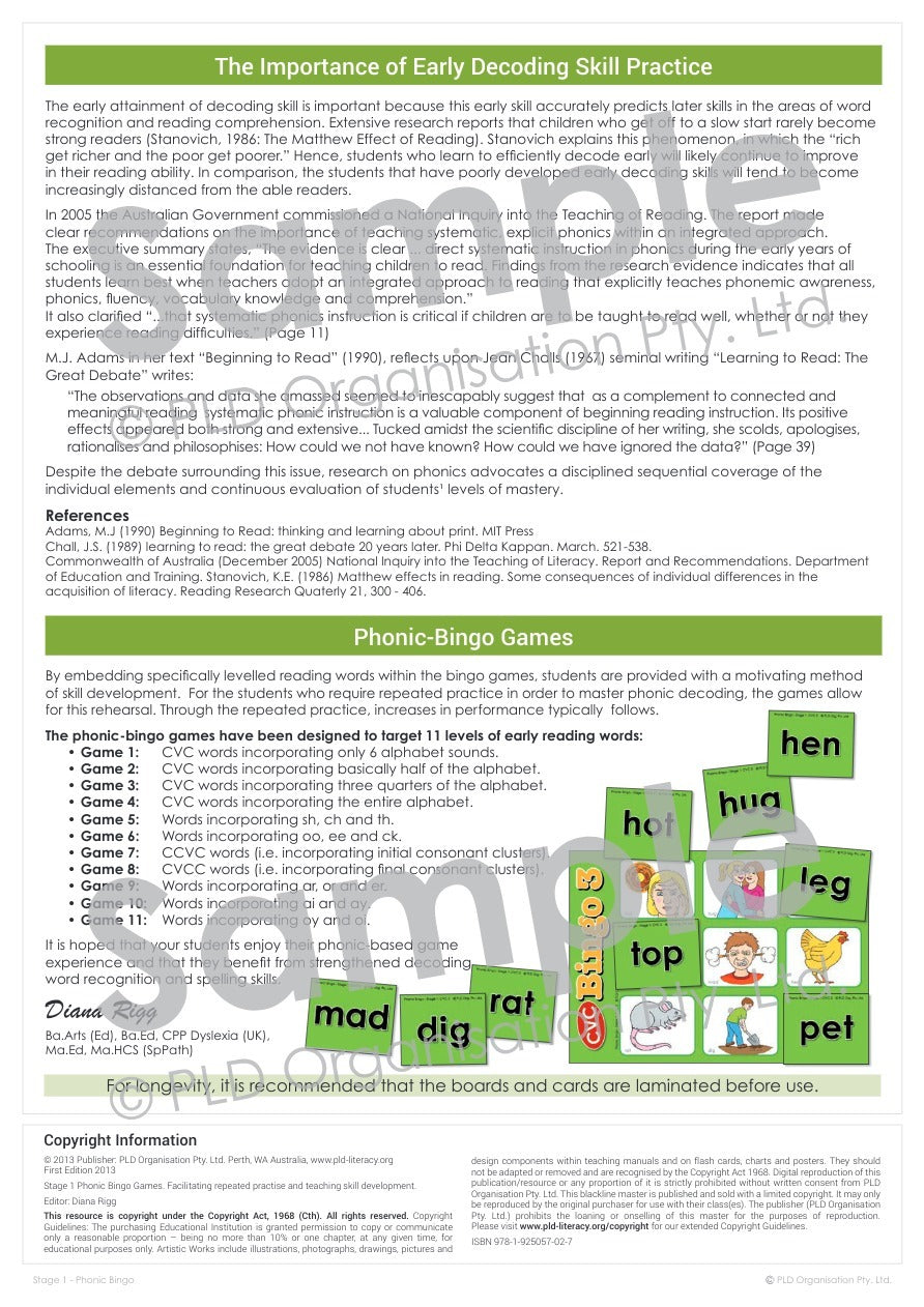 Phonic Bingo Games - Stage 1