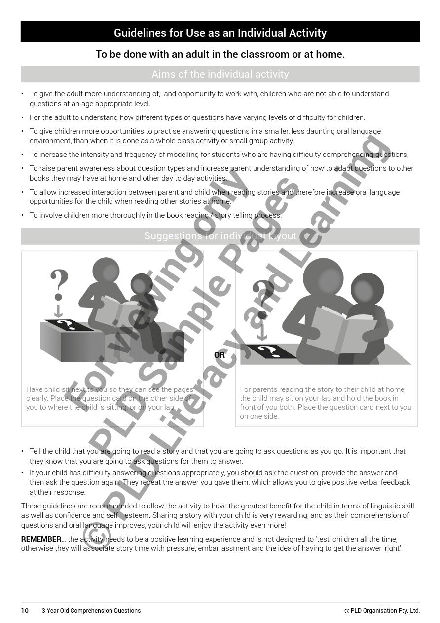 Comprehension Questions for 3 Year Olds