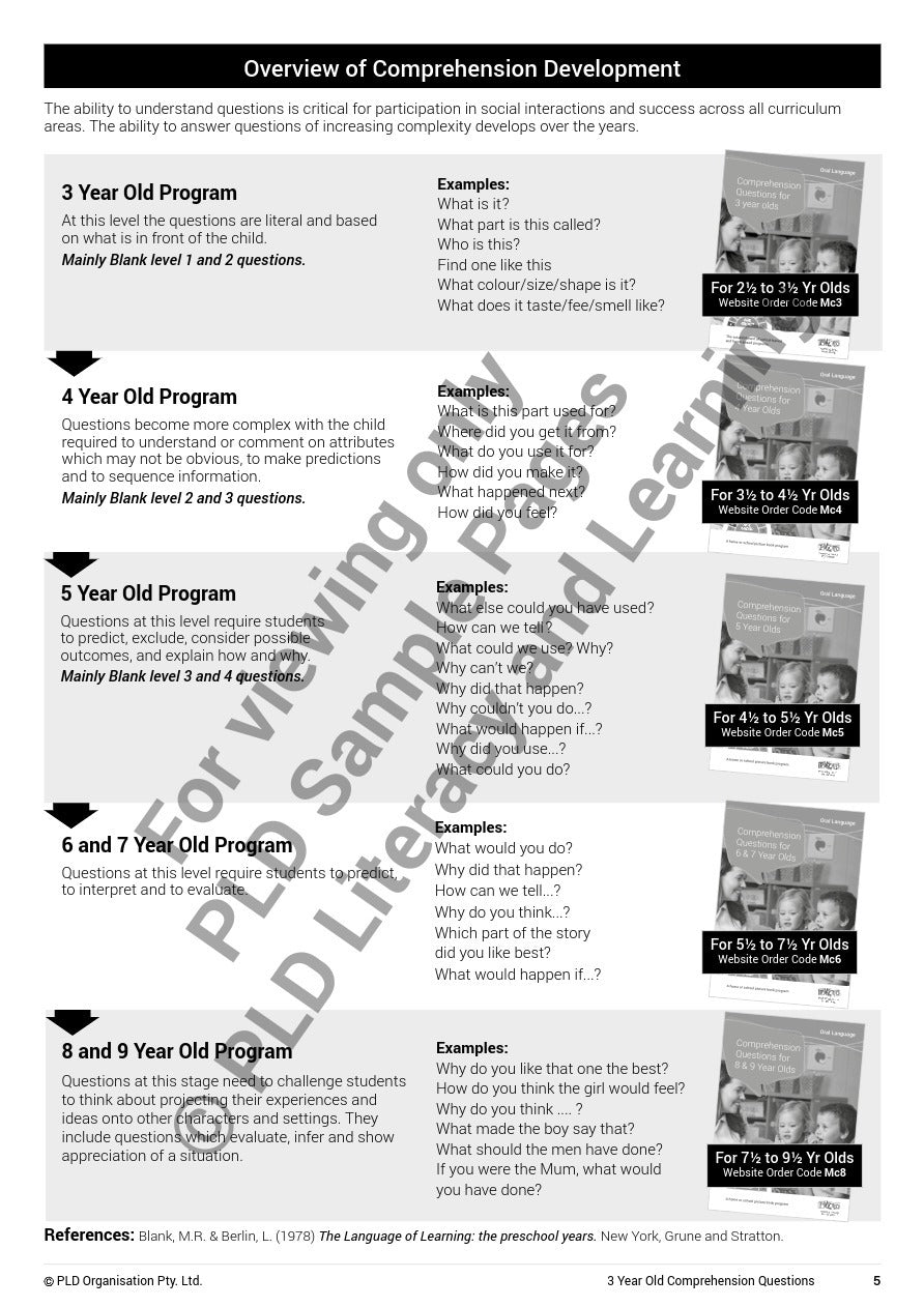 Comprehension Questions for 3 Year Olds