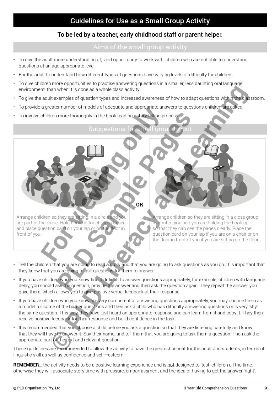 Comprehension Questions for 3 Year Olds