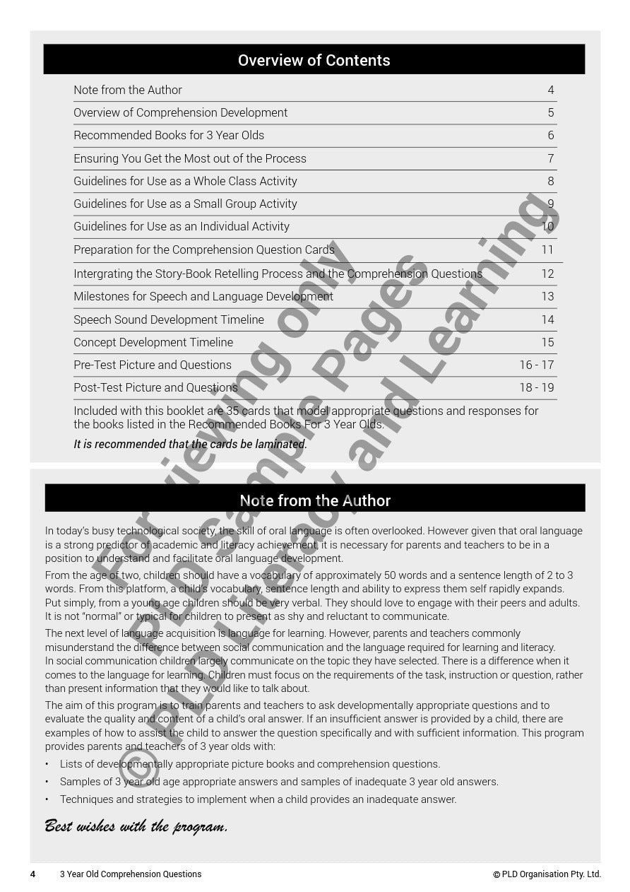 Comprehension Questions for 3 Year Olds