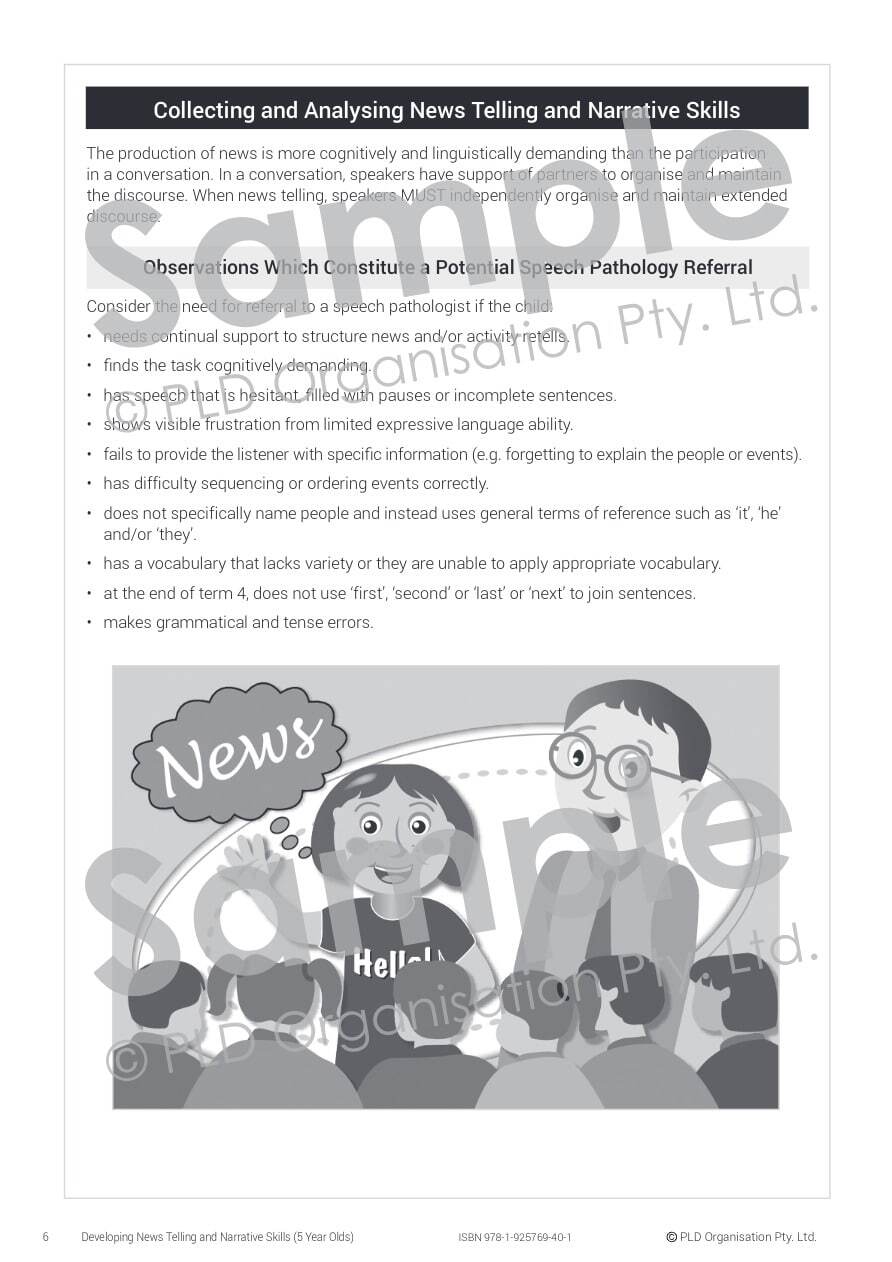 Developing News Telling and Narrative Skills for 5 Year Olds