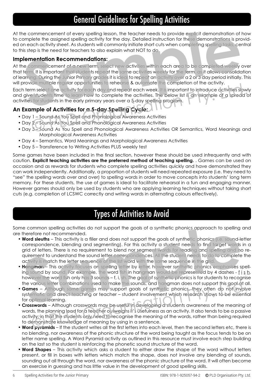 Spelling Activities for the Junior Primary