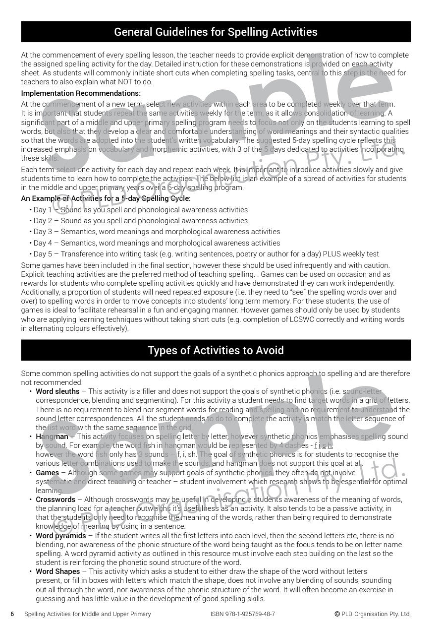 Spelling Activities for the Middle & Upper Primary