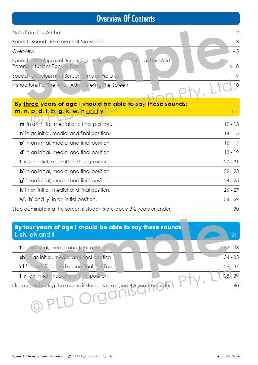 Speech Development Screen