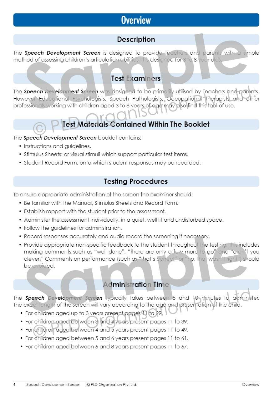Speech Development Screen