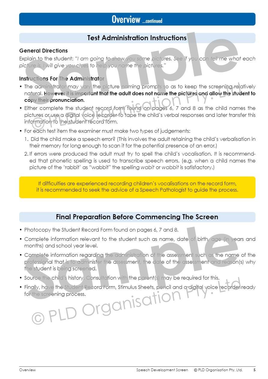 Speech Development Screen