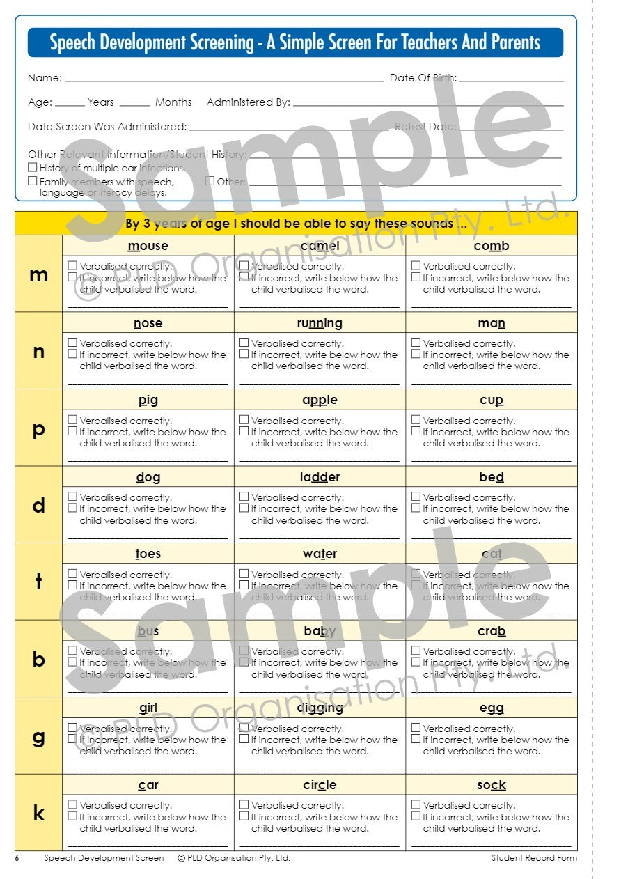 Speech Development Screen
